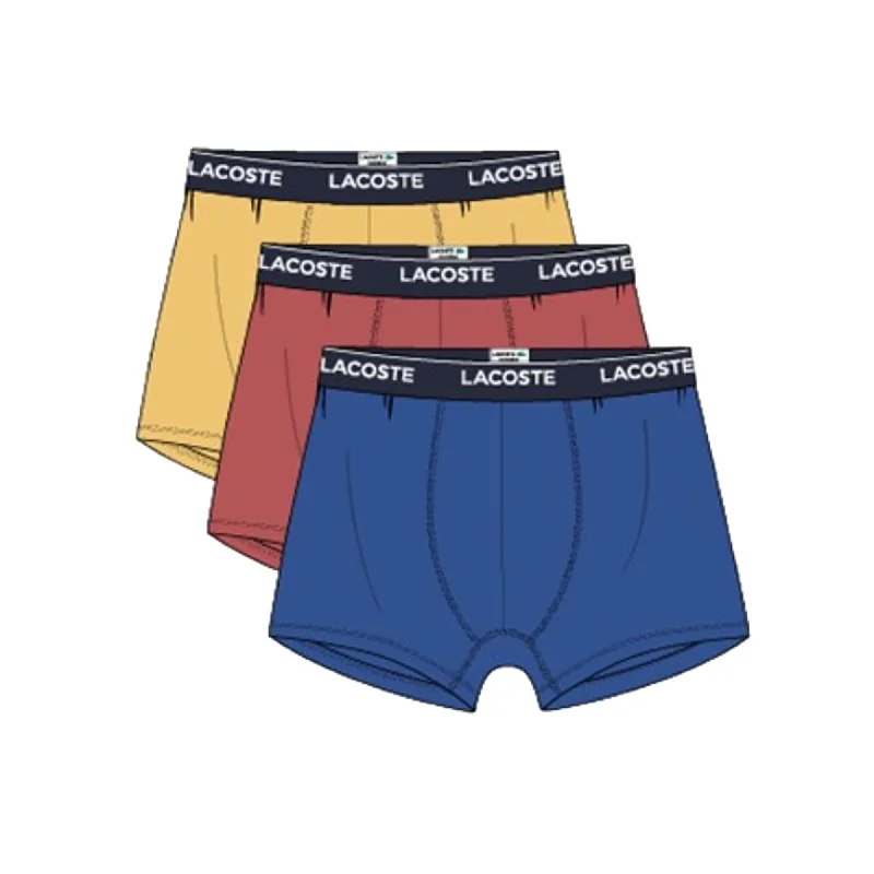 Lacoste Mens Casual Cotton Stretch 3 Pack Trunks - Ladigue/Sierra Red-Cornsi