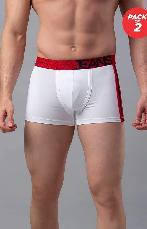 Men Premium Cotton Blend White-Red Trunk - (Pack of 2)- UnderJeans by Spykar