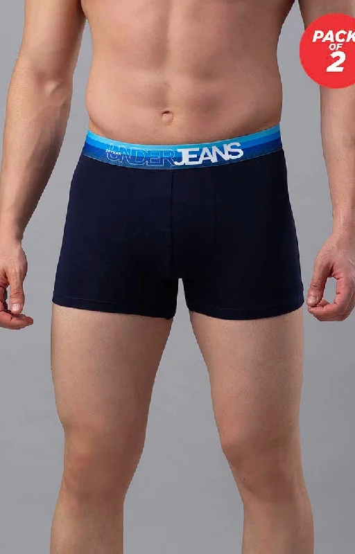 Men Premium Cotton Blend Navy-Blue Trunk - (Pack of 2)- UnderJeans by Spykar