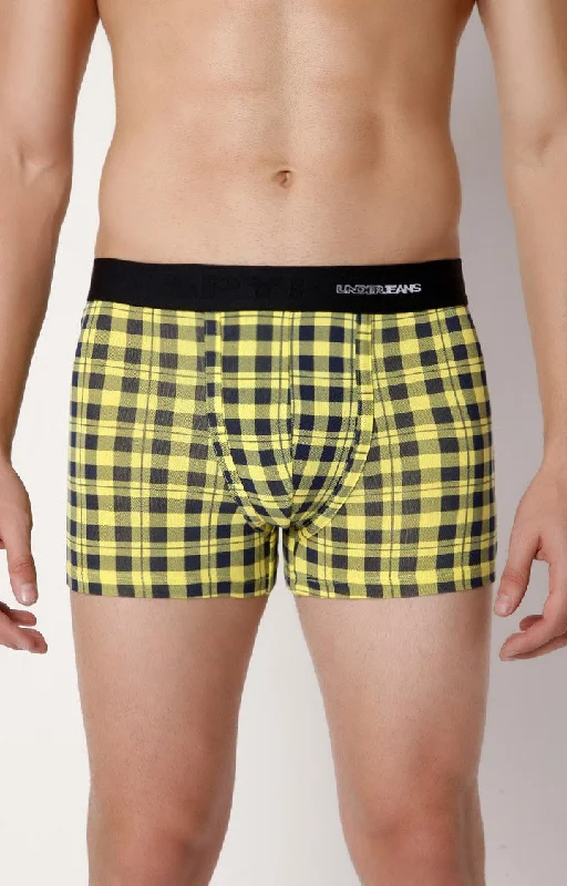 Men Premium Yellow Check Cotton Blend Trunk- UnderJeans by Spykar