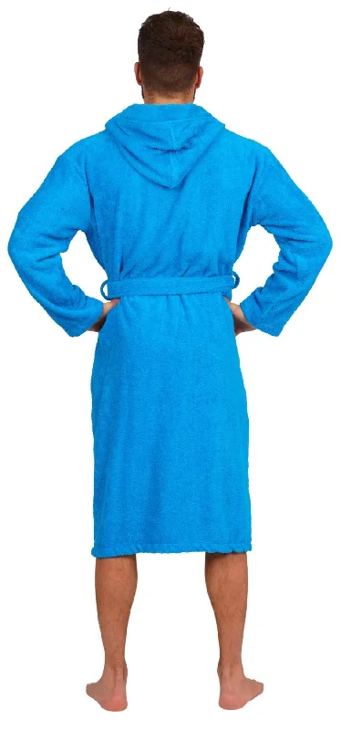 Mens Cotton Towelling Hooded Bathrobe Aqua