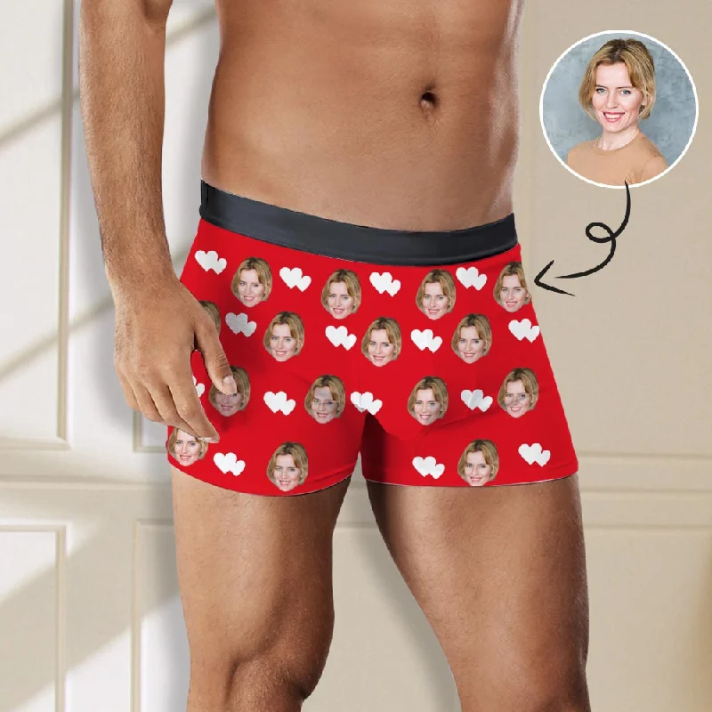 Custom Face Boxers Underwear Personalized White Heart Mens' All Over Print Boxer Briefs